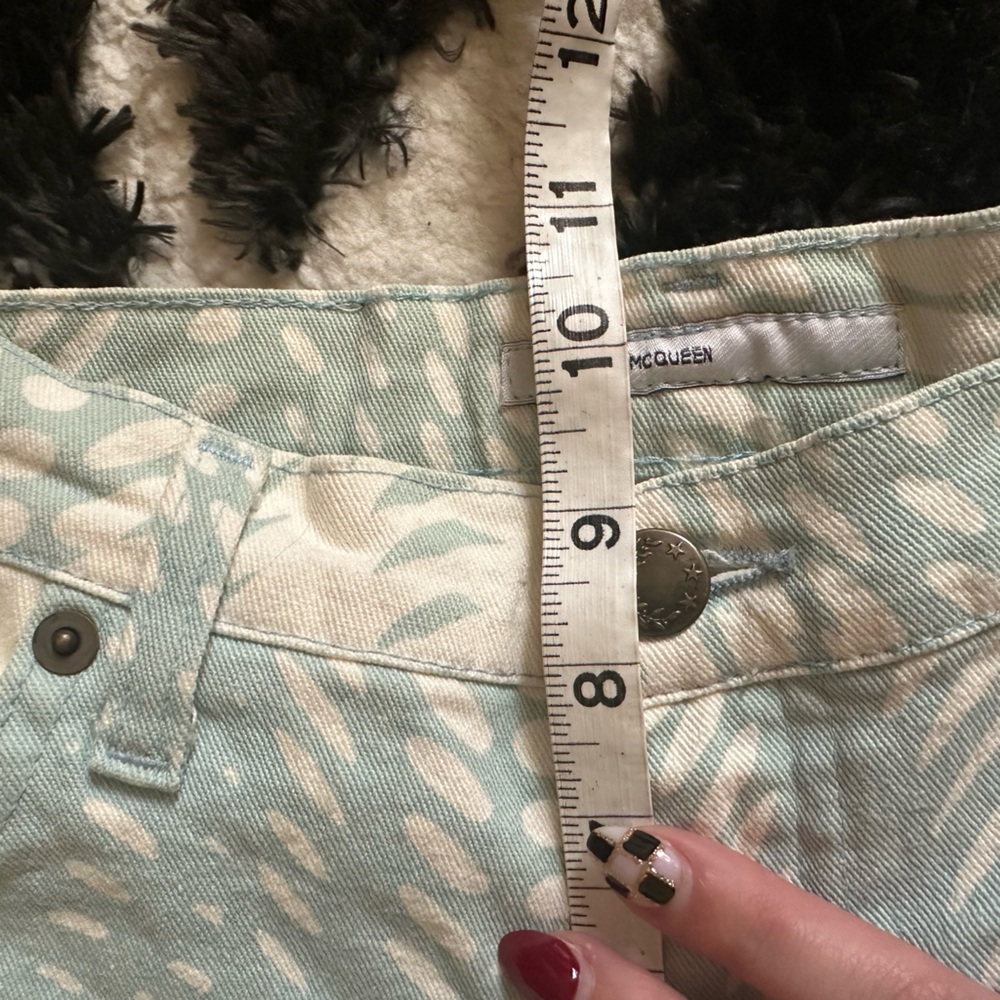 Alexander McQueen Op-Art pants size EU 42 US 12 designer teal and cream flare - Picture 7 of 9